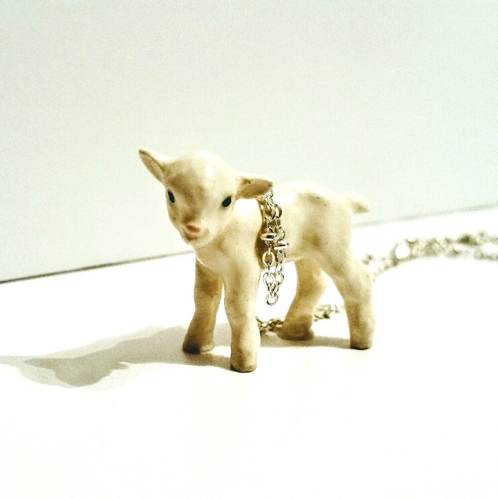Porcelain baby lamb necklace, cow necklace, llama zebra ceramic pendant